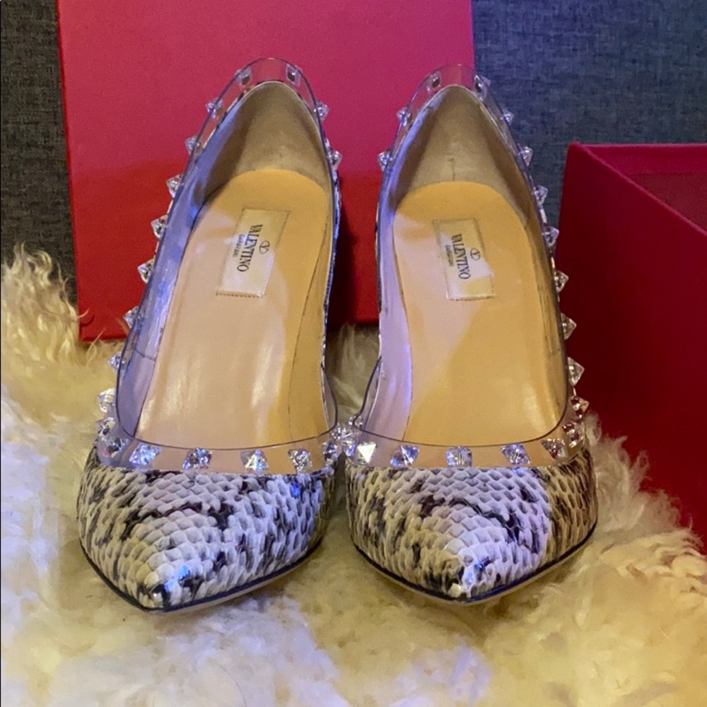 Valentino Rockstud snakeskin heels
